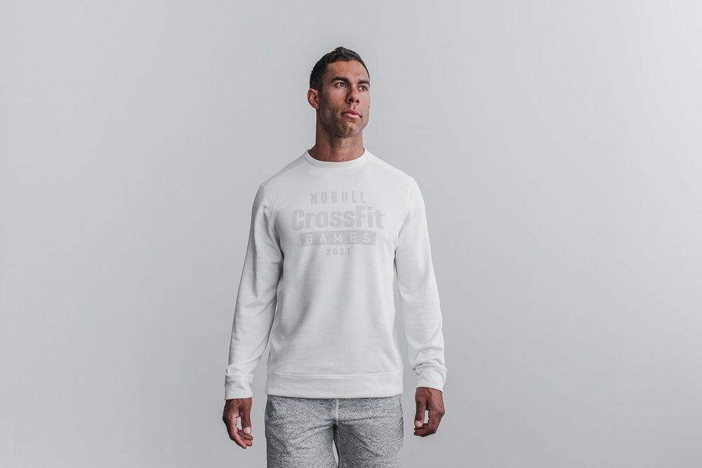 NOBULL Crossfit Games® 2021 Crew Sweatshirts Erkek - Beyaz - Turkiye (OPG-681439)